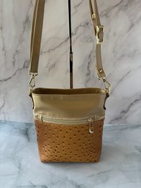 The Donna Crossbody Bag – Gold Ostrich & Croc Travel Purse with Pockets