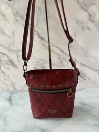The Donna Crossbody – Deep Scarlet Multi-Pocket Travel Bag with Antique Gold Hardware