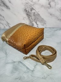 The Donna Crossbody Bag – Gold Ostrich & Croc Travel Purse with Pockets