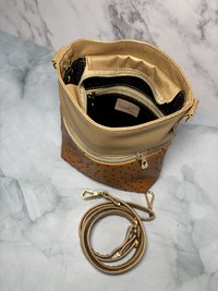 The Donna Crossbody Bag – Gold Ostrich & Croc Travel Purse with Pockets