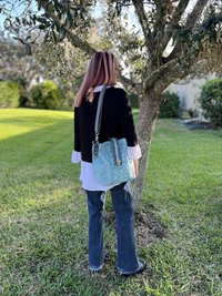 Turquoise Renegade - Western-Inspired Turquoise Faux Leather Handbag with Silver Hardware & Statement Ring Detail