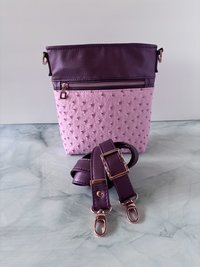 The Donna Crossbody – Pink & Purple Ostrich & Synthetic Leather Crossbody Bag with Multi-Pocket Design