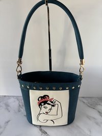 The Empowered Bucket Bag Set with Rosie vintage wartime icon inspired embroidery. Spacious, eye-catching, and designed for everyday style with attitude.