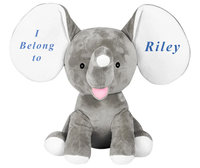 Personalized Blue, Pink or Grey Embroidered Colorful Soft & Cuddly Elephant as a Perfect Easter Gift, or Birthday Gift, or just for everyday