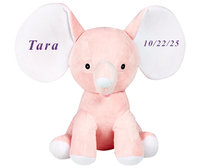 Personalized Blue, Pink or Grey Embroidered Colorful Soft & Cuddly Elephant as a Perfect Easter Gift, or Birthday Gift, or just for everyday