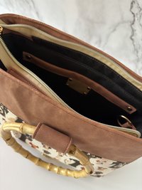 Custom medium sized funny dog handbag in premium faux leather and bamboo handles & crossbody strap - Great gift for the dog lover in your life who loves funny dogs