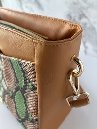 Green Snakeskin Shoulder Handbag - Premium Faux Leather