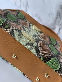 Green Snakeskin Shoulder Handbag - Premium Faux Leather