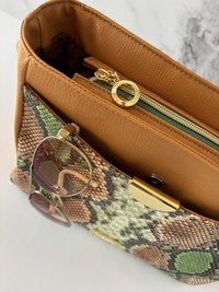 Green Snakeskin Shoulder Handbag - Premium Faux Leather