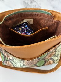 Green Snakeskin Shoulder Handbag - Premium Faux Leather