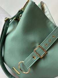 3-Piece Green Pastel Wintergreen Semi-Slouch handbag 3-piece set with wristlet and sunglass/eyeglass case included