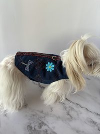 Denim dog harness for the fashionable, relaxed pup - One of a kind - Handmade Aztek style denim small dog vest with D-ring