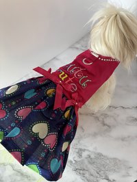 Tutu Cute Small Dog Harness Dress with solid cast D-ring -- embroidery, a built-in bling necklace and adorable skirt