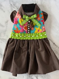 School Days small breed dog Harness Dress with solid cast D-ring & ruffle sleeves