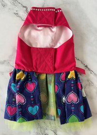 Tutu Cute Small Dog Harness Dress with solid cast D-ring -- embroidery, a built-in bling necklace and adorable skirt