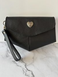 Black Lambskin Leather Crossbody Handbag - Clutch - Wristlet