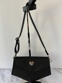 Black Lambskin Leather Crossbody Handbag - Clutch - Wristlet