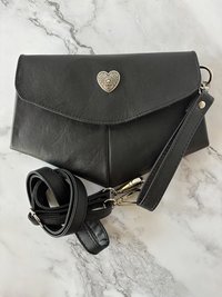 Black Lambskin Leather Crossbody Handbag - Clutch - Wristlet