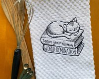 Embroidered Funny Feline Kitchen Decor for the book lover, the cat lover, Housewarming or Hostess Gift