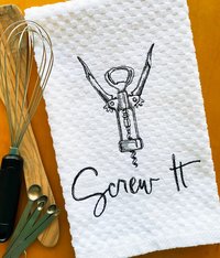 Embroidered Funny Wine Art Dish Towel, Alcohol Kitchen Decor, Festive Kitchen Linens, Humorous Hostess or New Home Gift