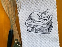 Embroidered Funny Feline Kitchen Decor for the book lover, the cat lover, Housewarming or Hostess Gift