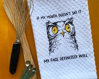 Funny Embroidered Owl Dish Towel, Humorous Kitchen Decor