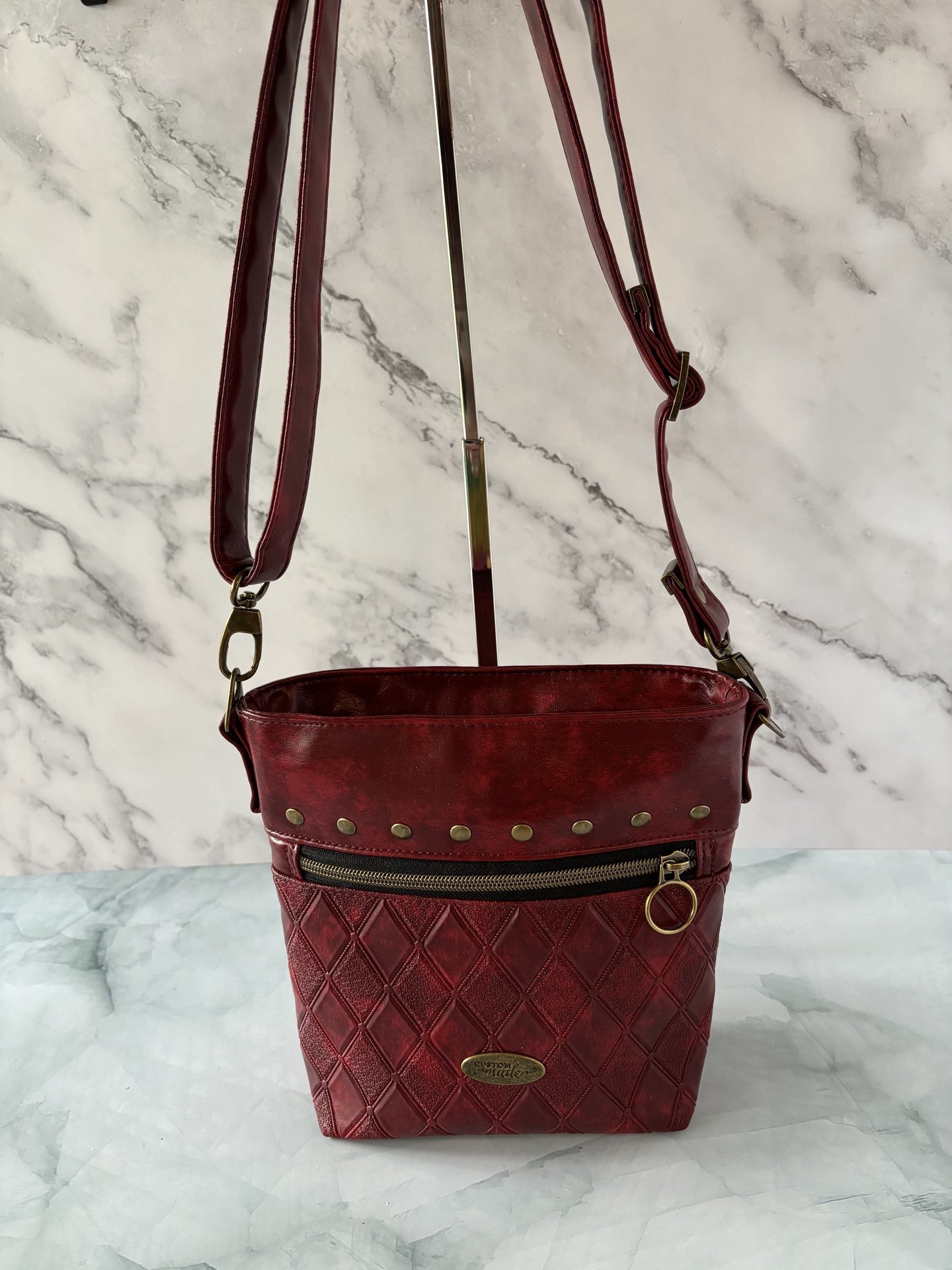 The Donna Crossbody – Deep Scarlet Multi-Pocket Travel Bag with Antique Gold Hardware