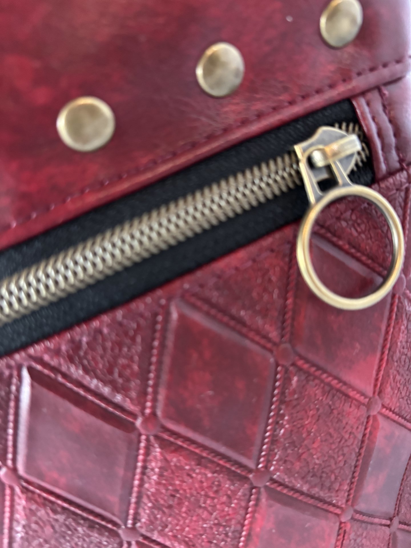 The Donna Crossbody – Deep Scarlet Multi-Pocket Travel Bag with Antique Gold Hardware