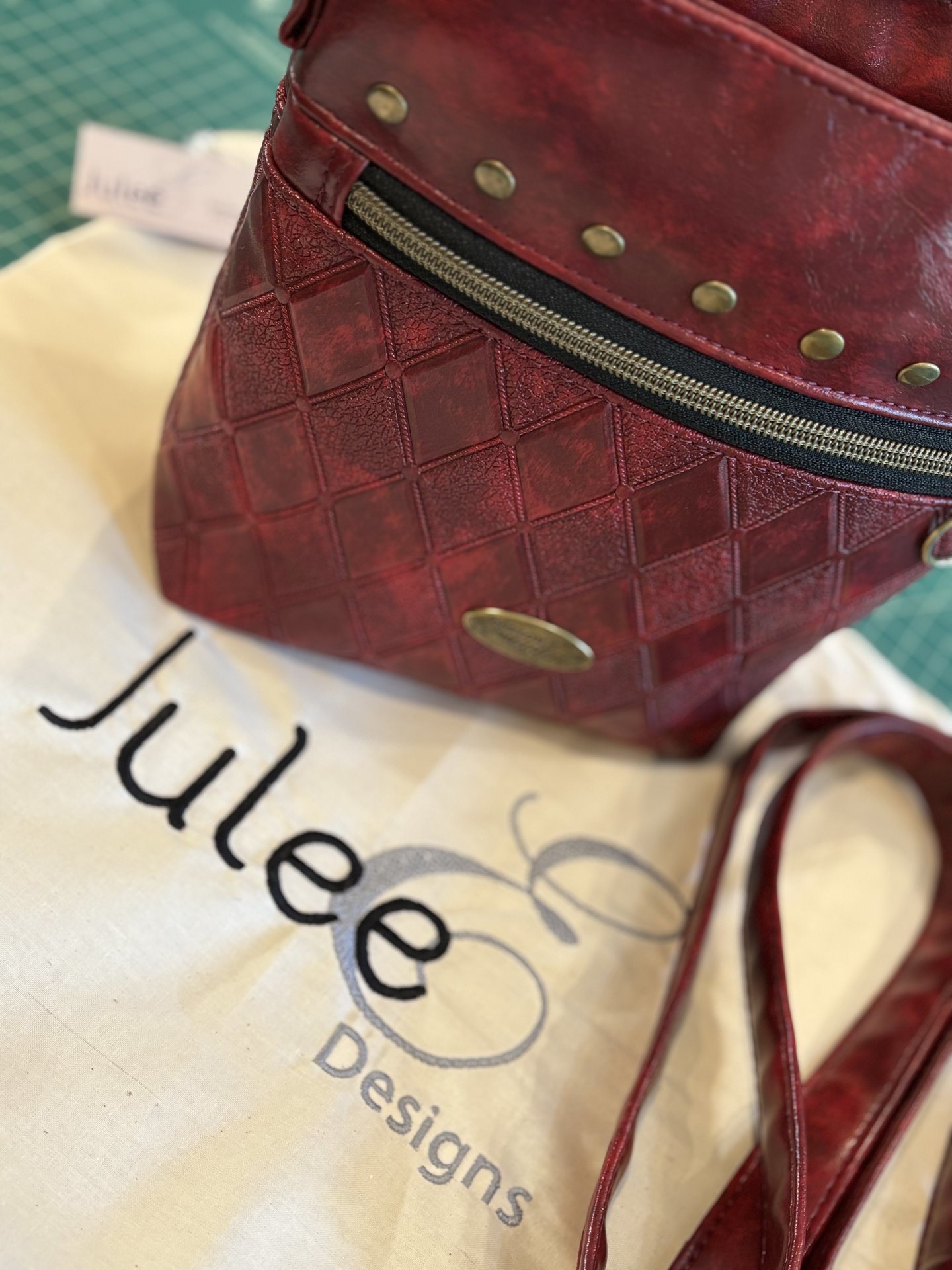 The Donna Crossbody – Deep Scarlet Multi-Pocket Travel Bag with Antique Gold Hardware