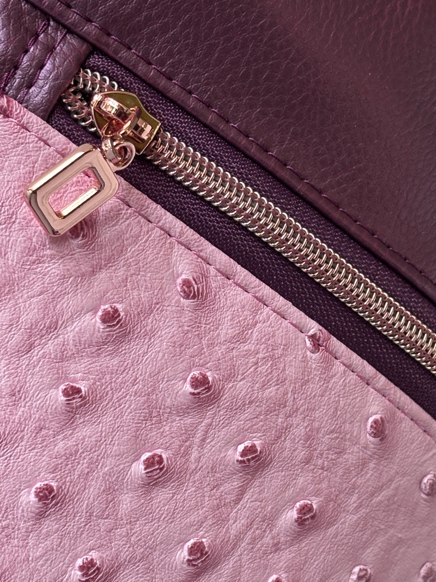 The Donna Crossbody – Pink & Purple Ostrich & Synthetic Leather Crossbody Bag with Multi-Pocket Design