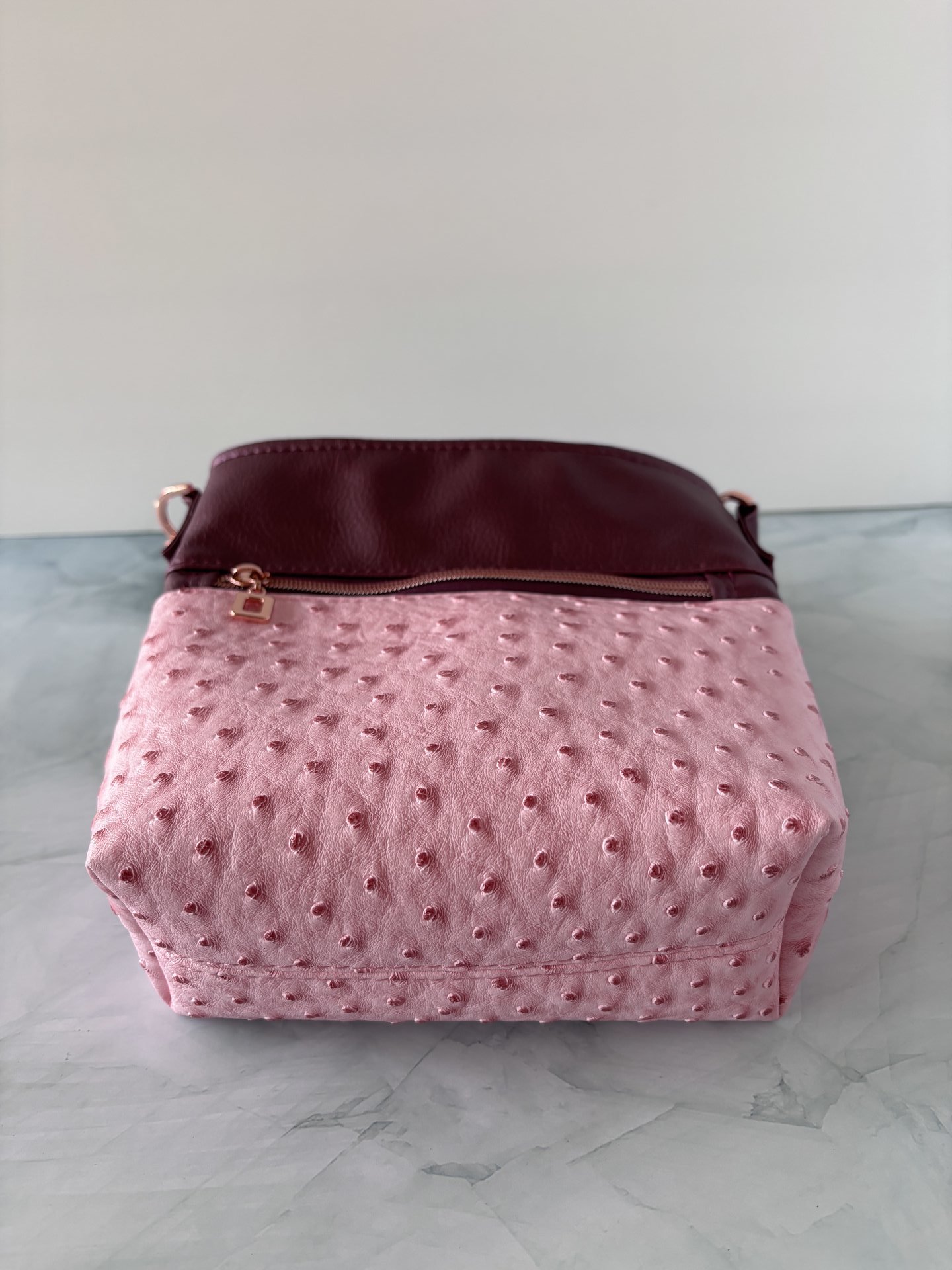 The Donna Crossbody – Pink & Purple Ostrich & Synthetic Leather Crossbody Bag with Multi-Pocket Design