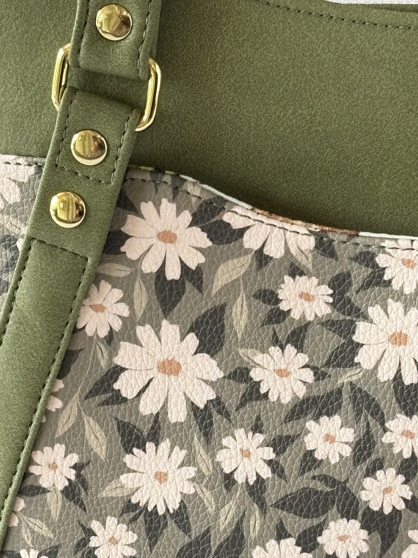 Daisy-Mae Floral Handbag – Olive Green Convertible Crossbody, Shoulder Bag with Gold Hardware - Shoulder, Handbag & Crossbody