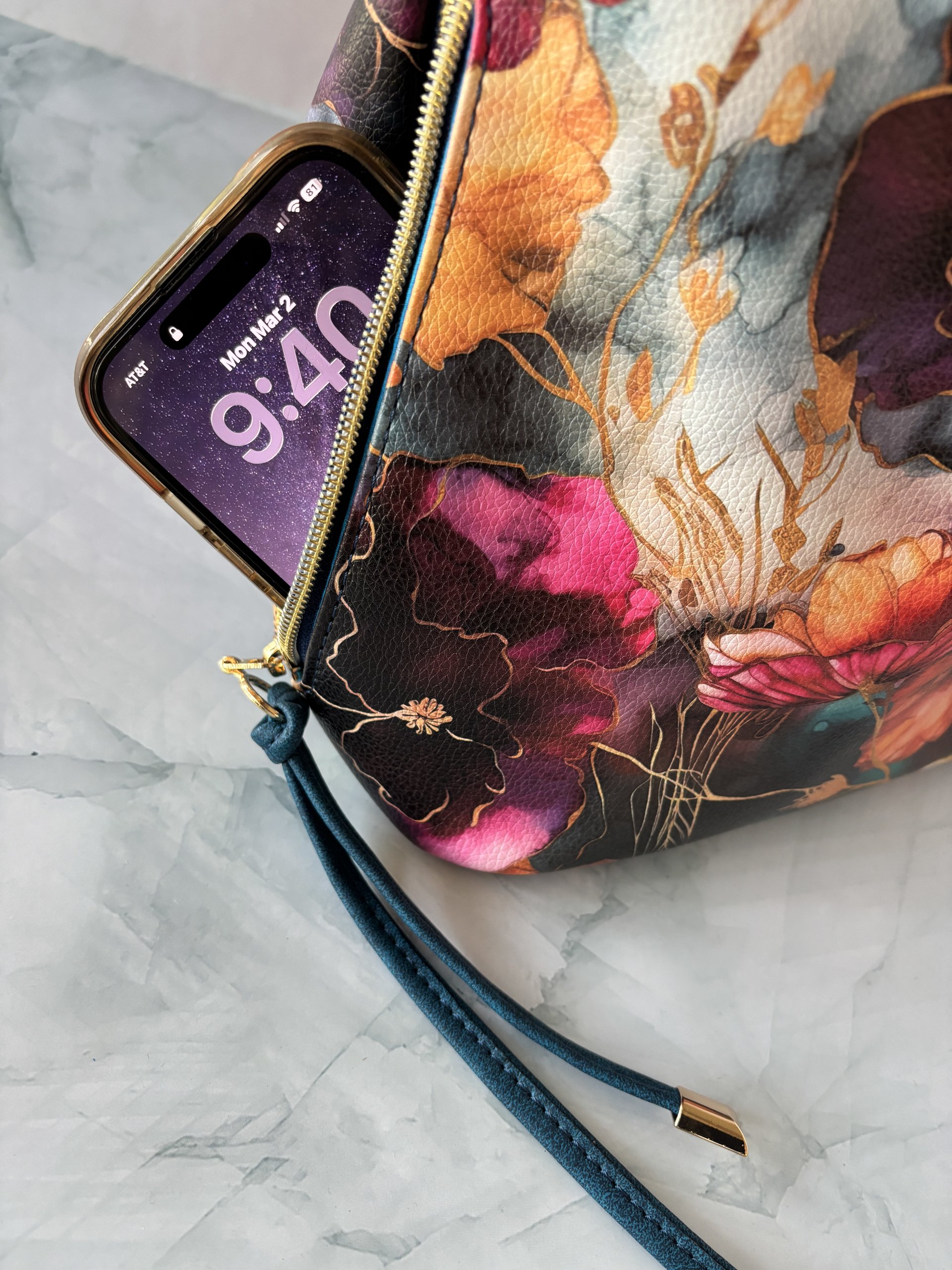 Midnight Bloom Semi-Slouchy Handbag one of a kind multi-color handbag