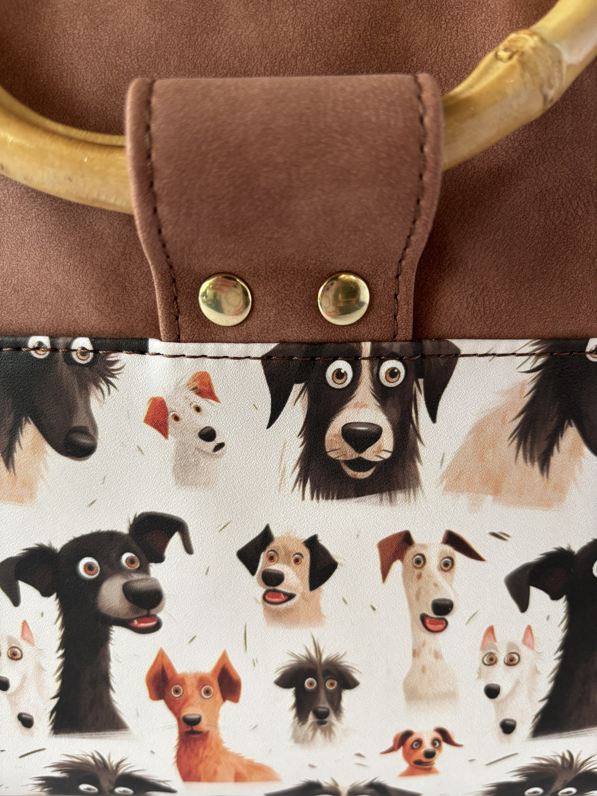 Custom medium sized funny dog handbag in premium faux leather and bamboo handles & crossbody strap - Great gift for the dog lover in your life who loves funny dogs