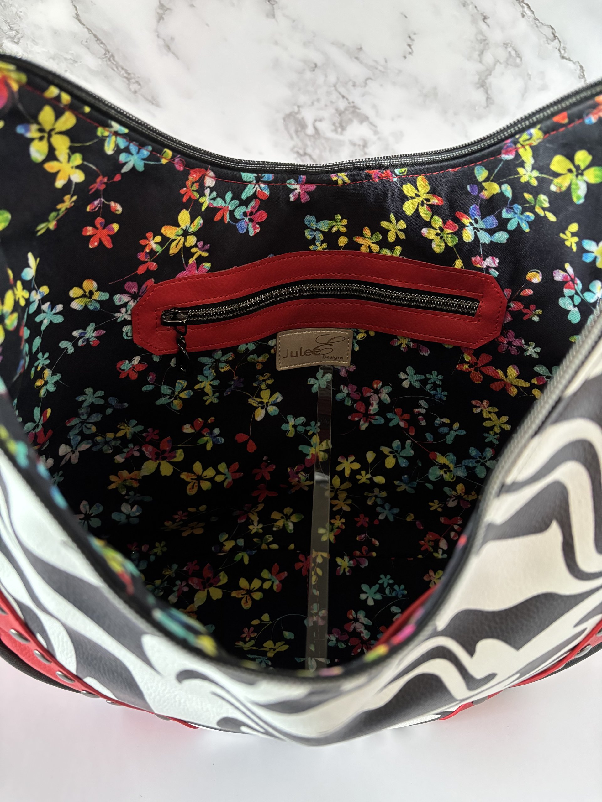 Custom Red, Black & White Slouchy Statement Handbag & Eye/Sun Glass case set - a standout piece to add to your wardrobe