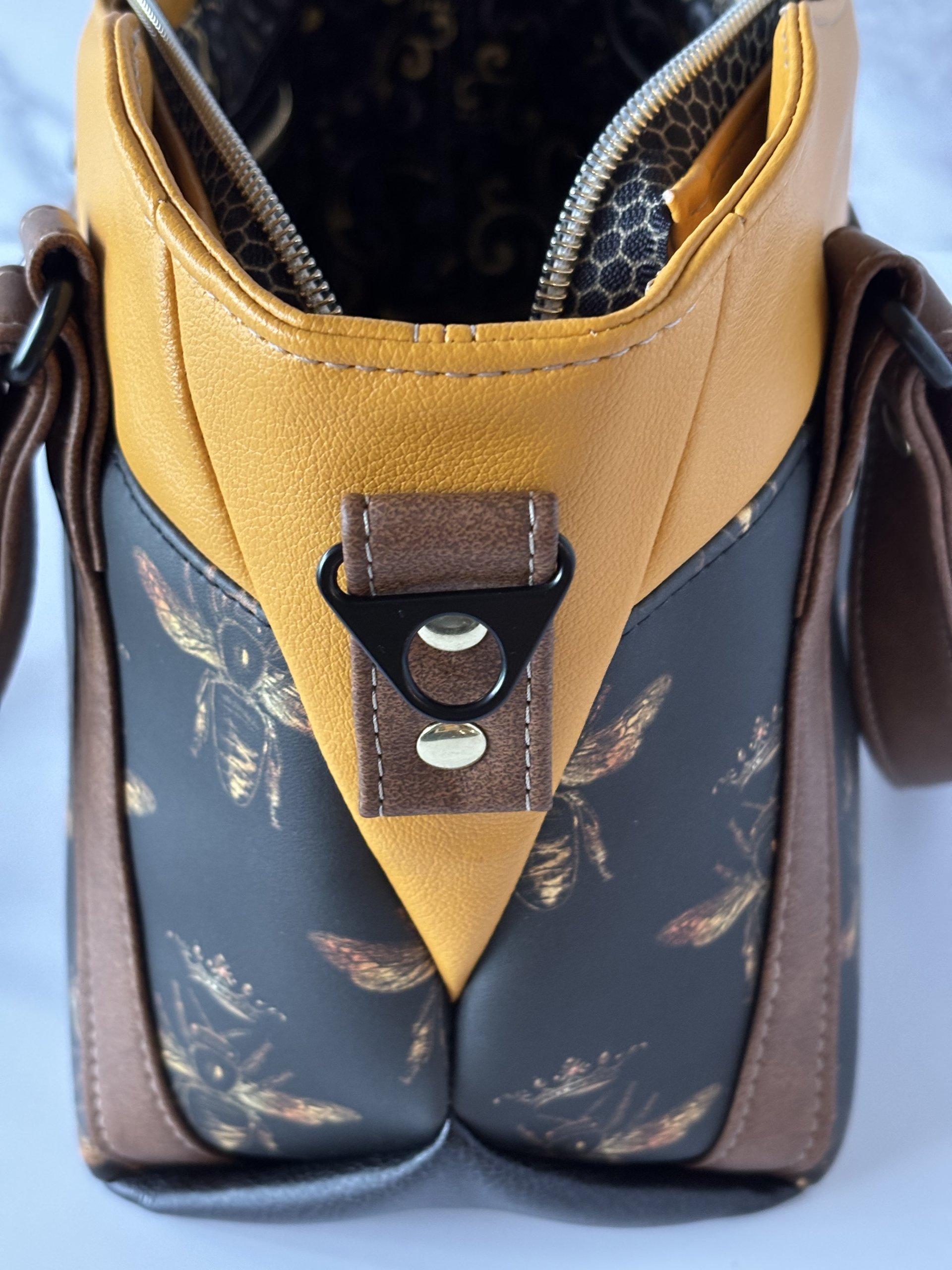 Queen Bee handbag with matching glass/sunglass case - Gold and honeycomb designer inspired bag