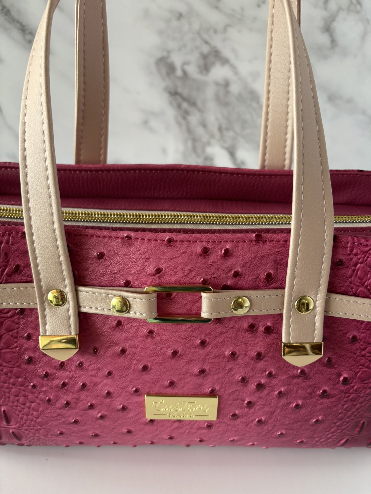 The “I’m Fabulous” Pink/Blush Croc/Ostrich Handbag with Sunglass/Eyeglass case