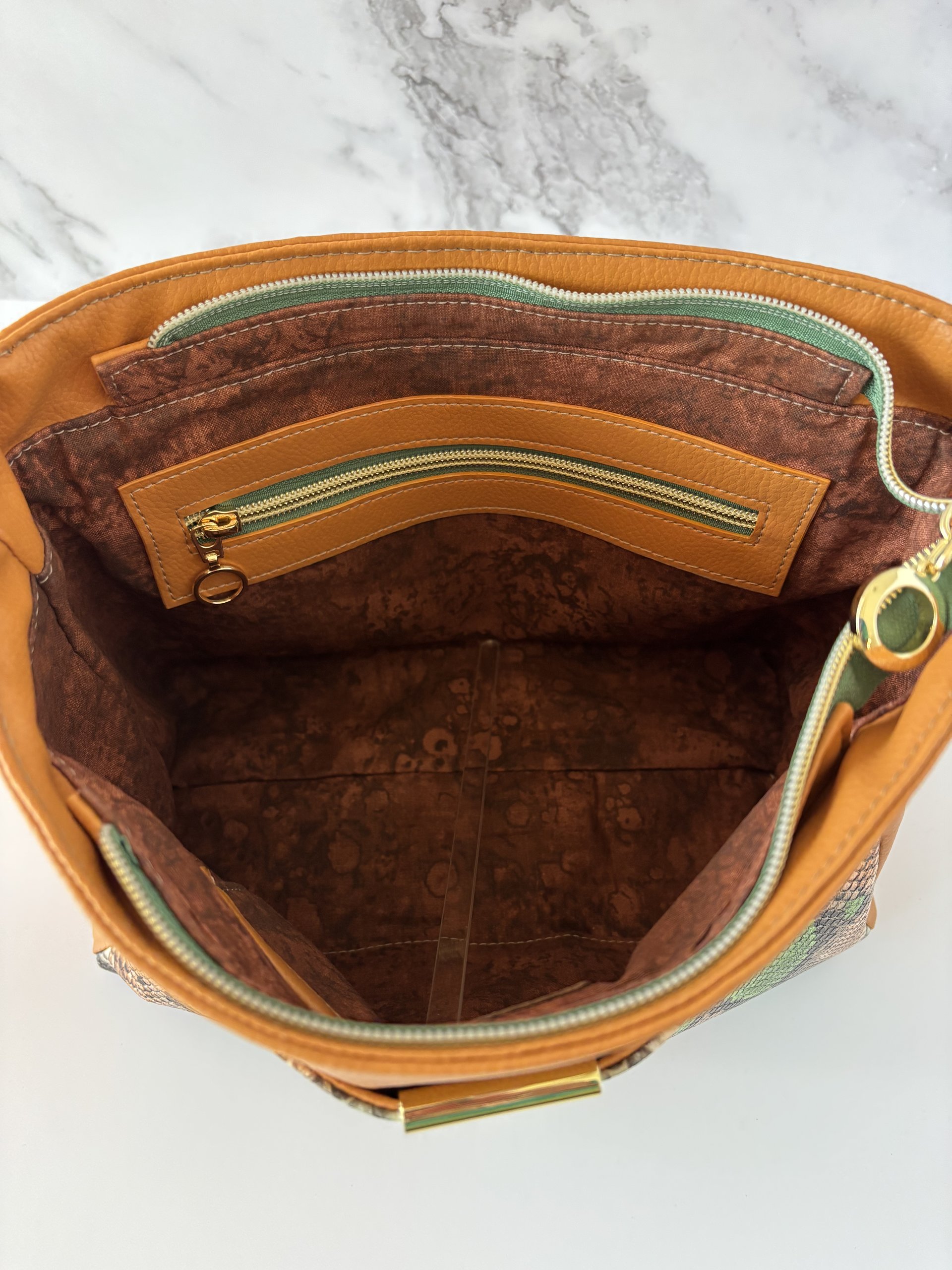 Green Snakeskin Shoulder Handbag - Premium Faux Leather