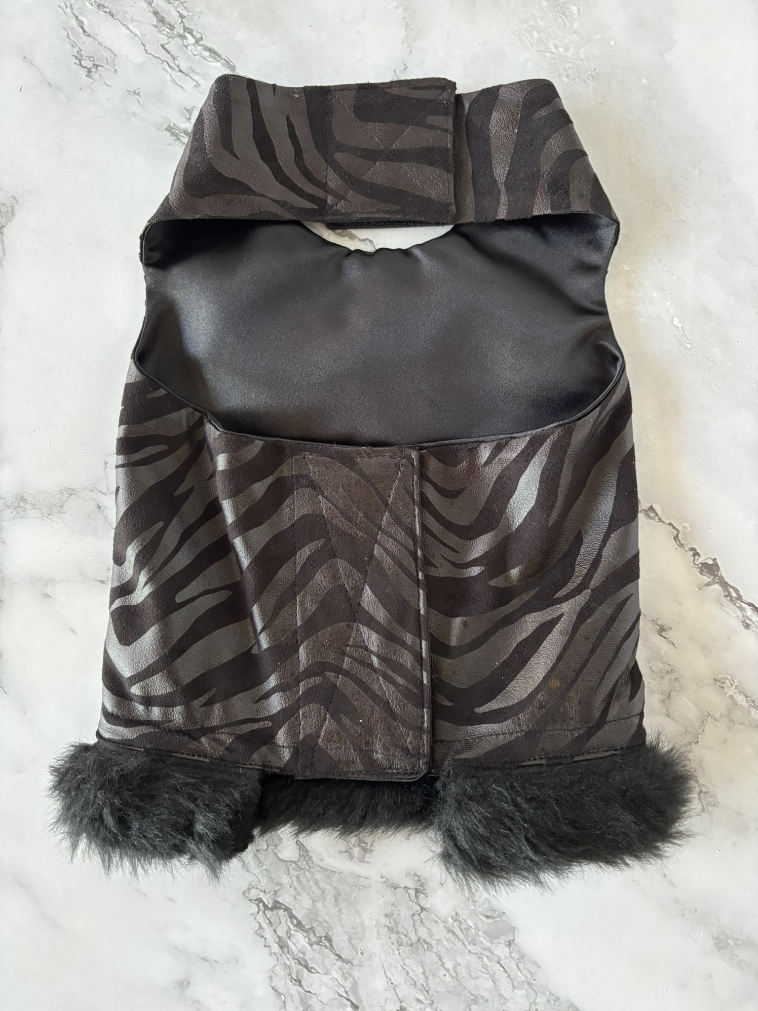 Fashion faux leather & suede dog harness with fur trim - with "S" initial in Austrian Crystals - for the small breed fashion lover