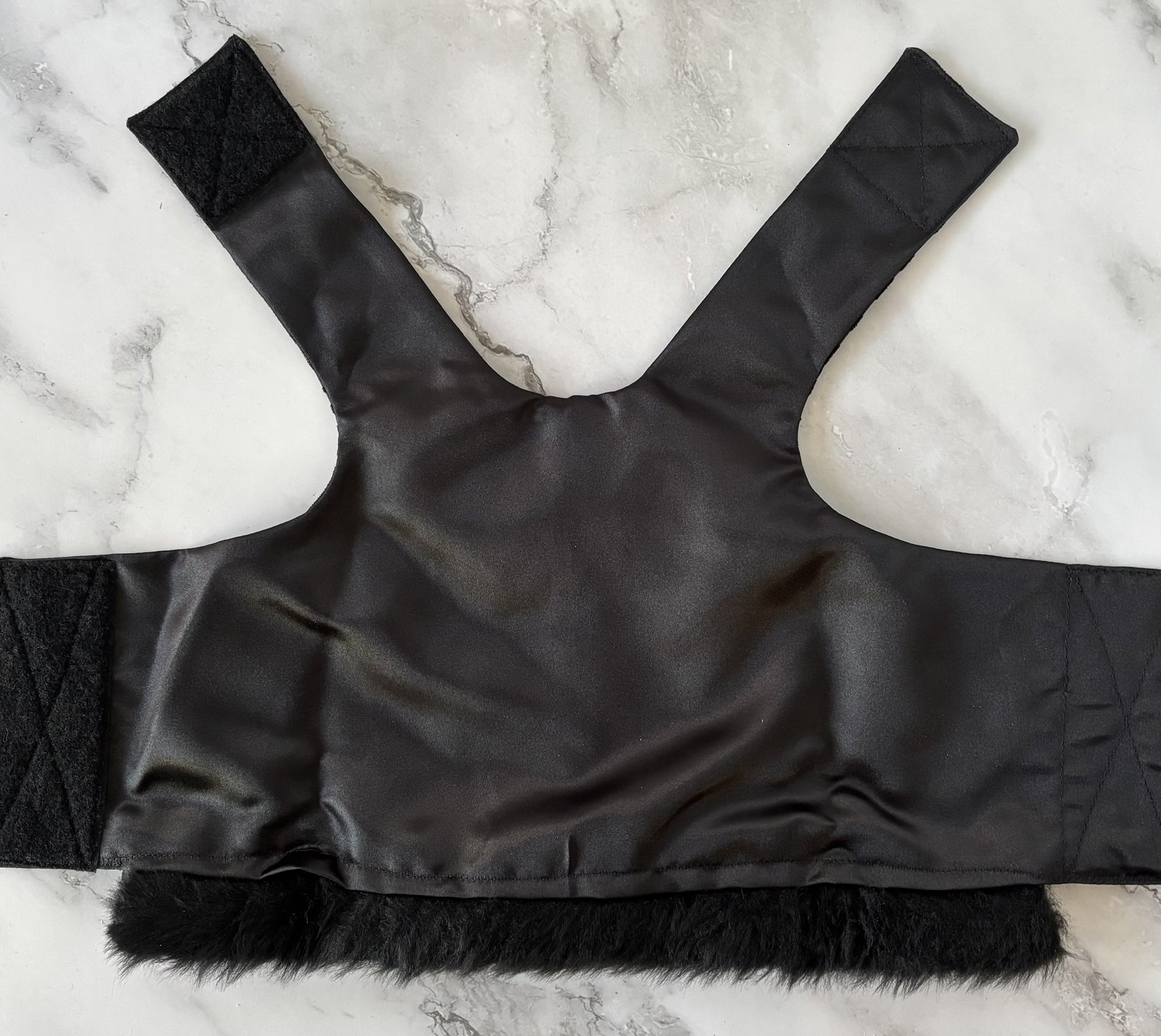 Fashion faux leather & suede dog harness with fur trim - with "S" initial in Austrian Crystals - for the small breed fashion lover