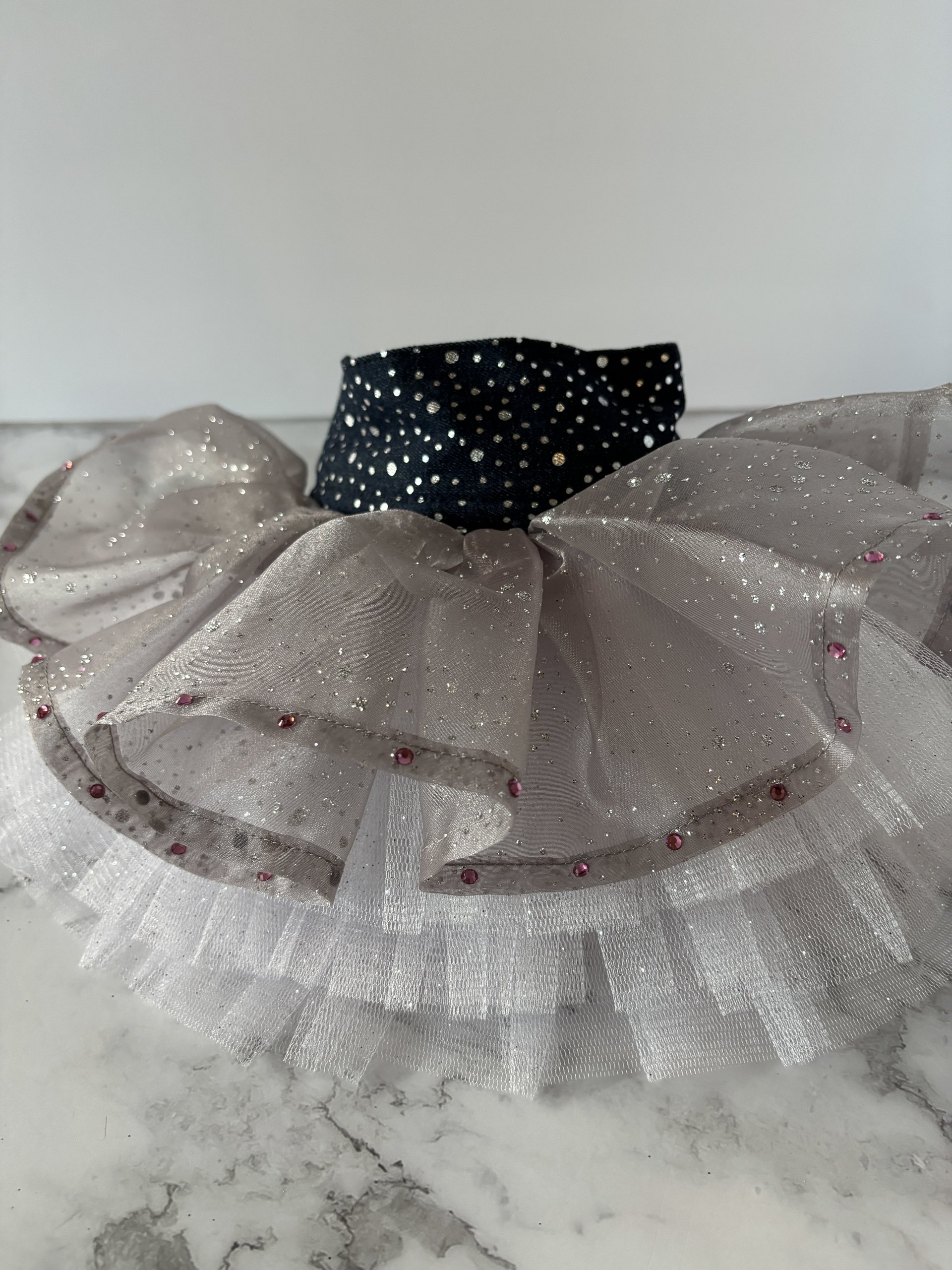 Tutu Skirt for Small Breed Dog - Denim waistband and full shimmery tutu skirt