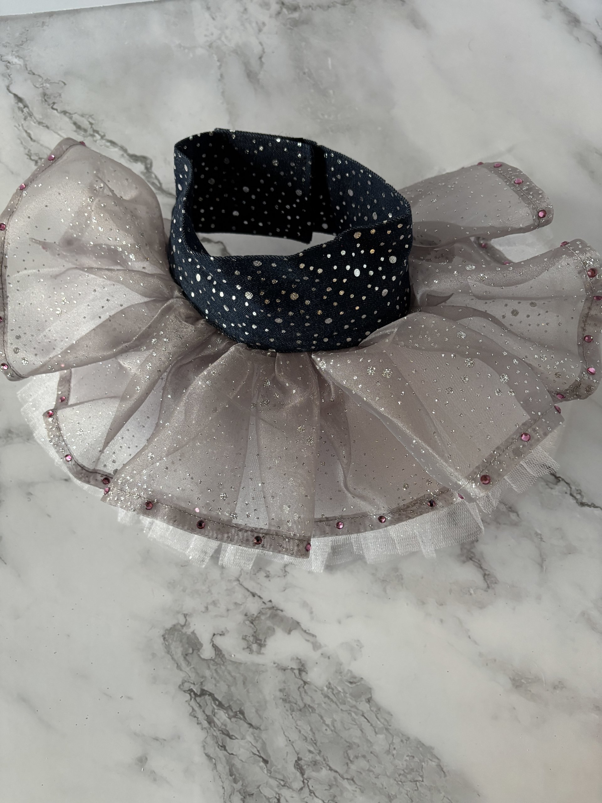 Tutu Skirt for Small Breed Dog - Denim waistband and full shimmery tutu skirt