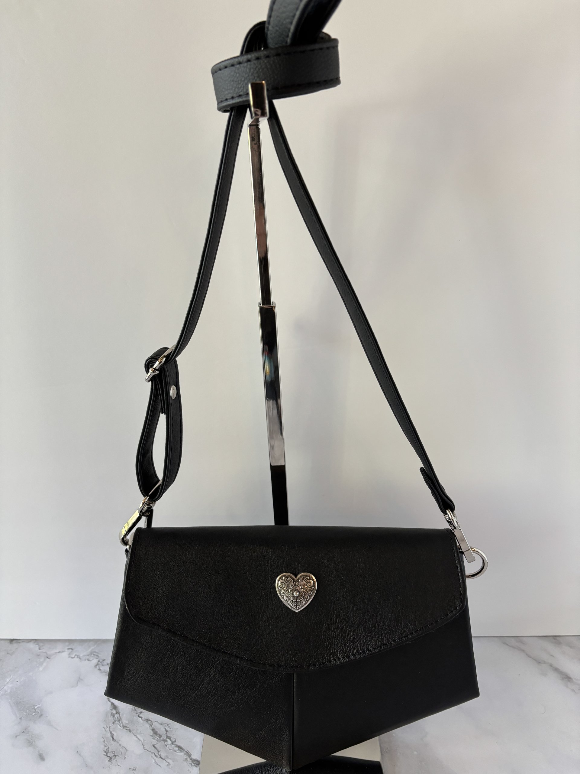 Black Lambskin Leather Crossbody Handbag - Clutch - Wristlet