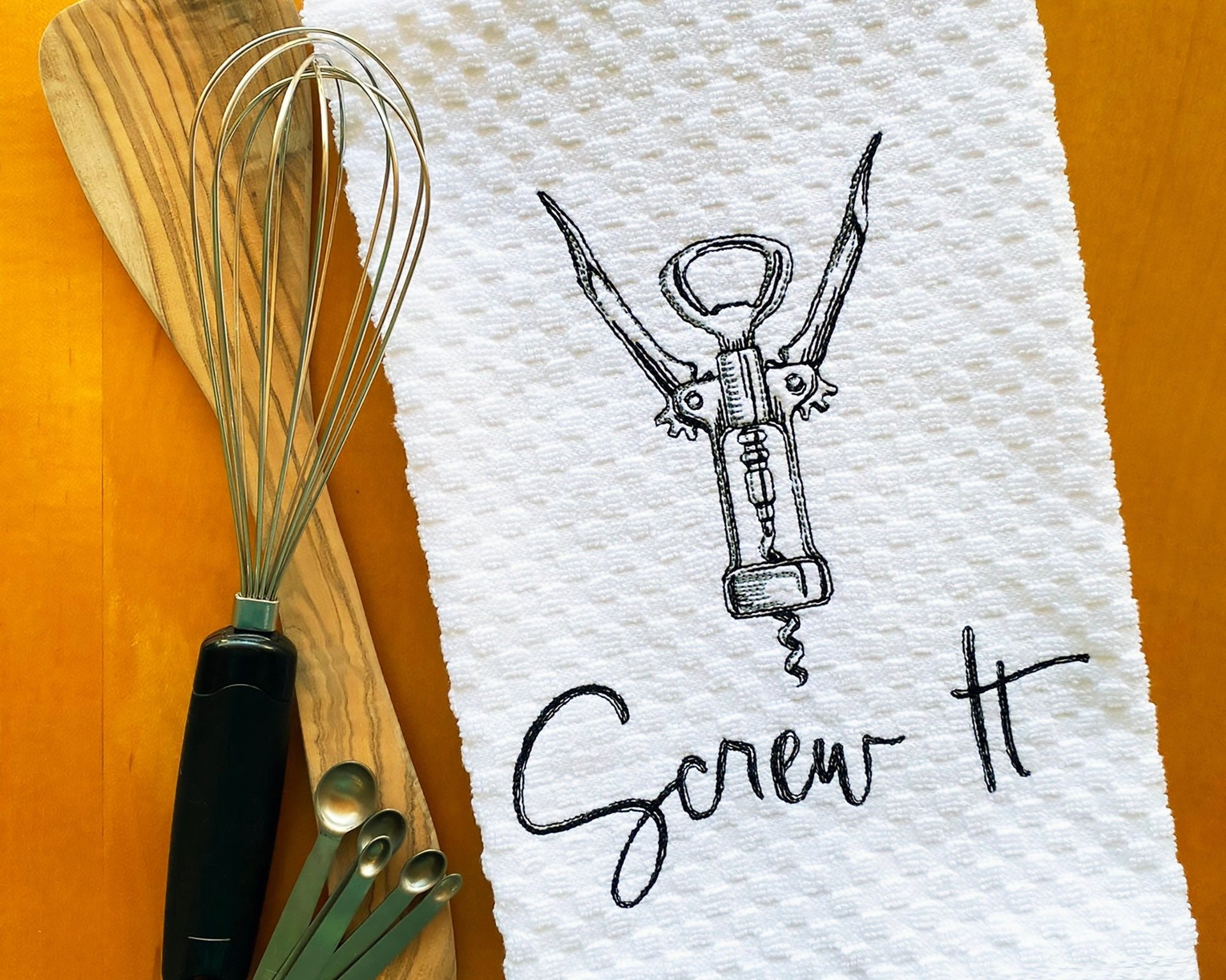 Embroidered Funny Wine Art Dish Towel, Alcohol Kitchen Decor, Festive Kitchen Linens, Humorous Hostess or New Home Gift