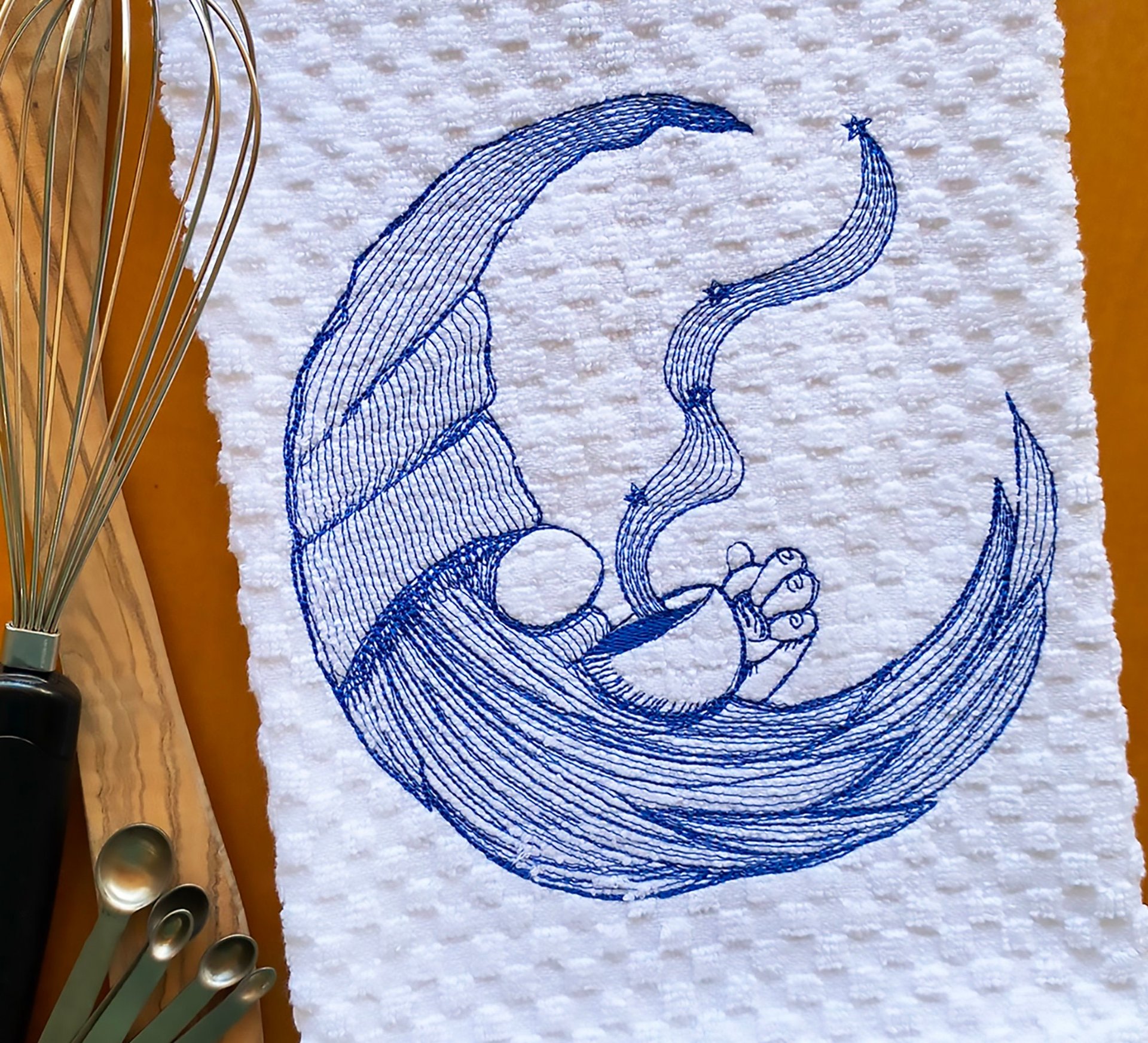 Sleepy Gnome Embroidered Dish Towel, Gnome Kitchen Linens Hostess or New Home Gift