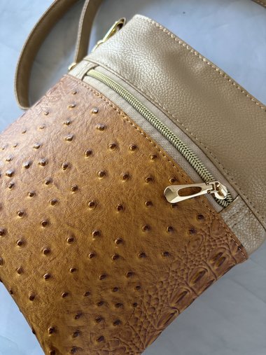 The Donna Crossbody Bag – Gold Ostrich & Croc Travel Purse with Pockets