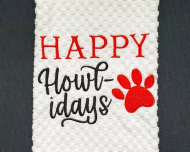 Christmas Puppy Embroidered Dish or Hand Towel, Great Gift for Dog Lover / Hostess Gift