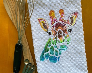 Embroidered Color Theory Giraffe Dish Towel, Stunning Rainbow Kitchen Decor
