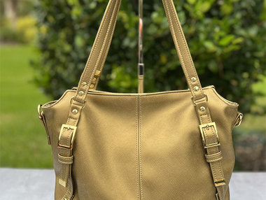 Semi-Slouchy Handbag in gold crosshatch - custom made - the only one of its kind - premium faux leather
